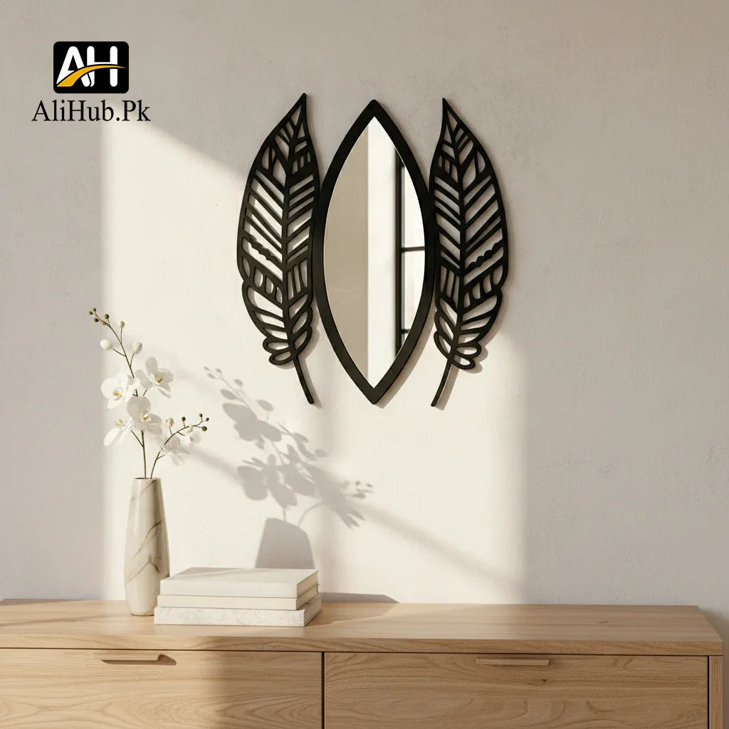 Wooden Leaf Shape Decorative Acrylic Mirror