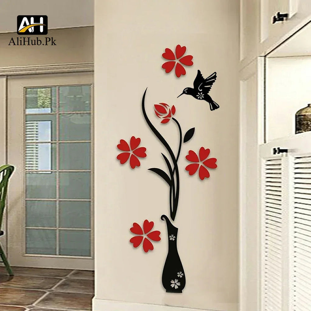 Flower Wooden Vase Wall Decore Red and black - Alihub