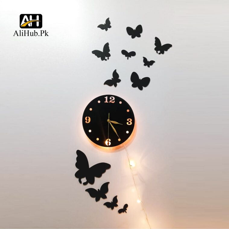 14 Different Size ButterFly Wooden Wall Clock Black  (WC24)